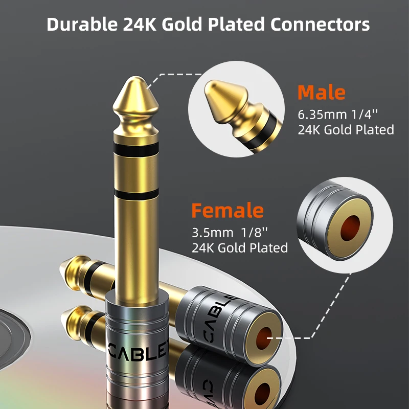 CABLETIME 잭 6.35mm 3.5mm 앰프 스피커용 마이크 오디오 플러그 AUX 케이블 6.35mm 잭 Aux 3.5mm 전기 어댑터