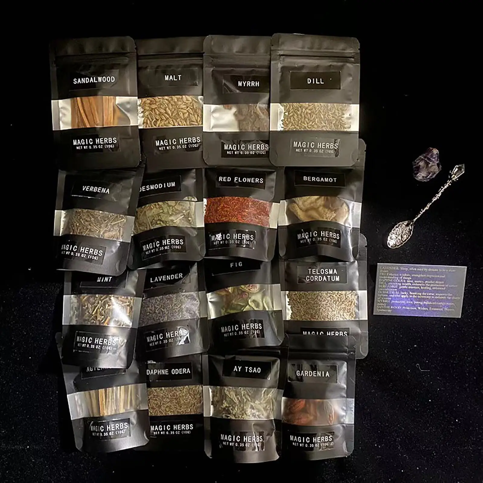 Kit Crystal Spoon Herb, Suprimentos de Bruxaria, Rituais Wiccan, Magias Mágicas, 30 Ervas Secas