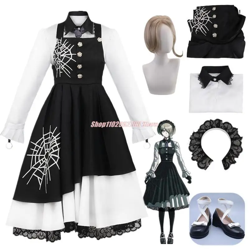 

Anime Danganronpa V3 Killing Harmony Tojo Kirumi Cosplay Costume Wig Set Black Gothic Lolita Maid Dress Halloween Party Outfit