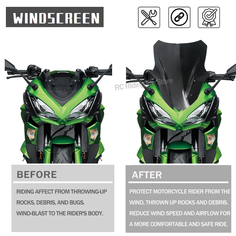 오토바이 윈드 스크린 윈드 실드 윈드 디플렉터 프로텍터 바이저 Viser For Kawasaki Z1000 SX 2017-2024 For Ninja1000 Z1000SX