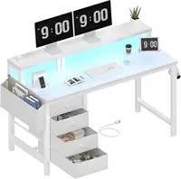White Desk with 4 Drawers - 47 inch Gaming Desk with Monitor Stand, Computer Gaming Desk with LED Lights Power Outlets 1