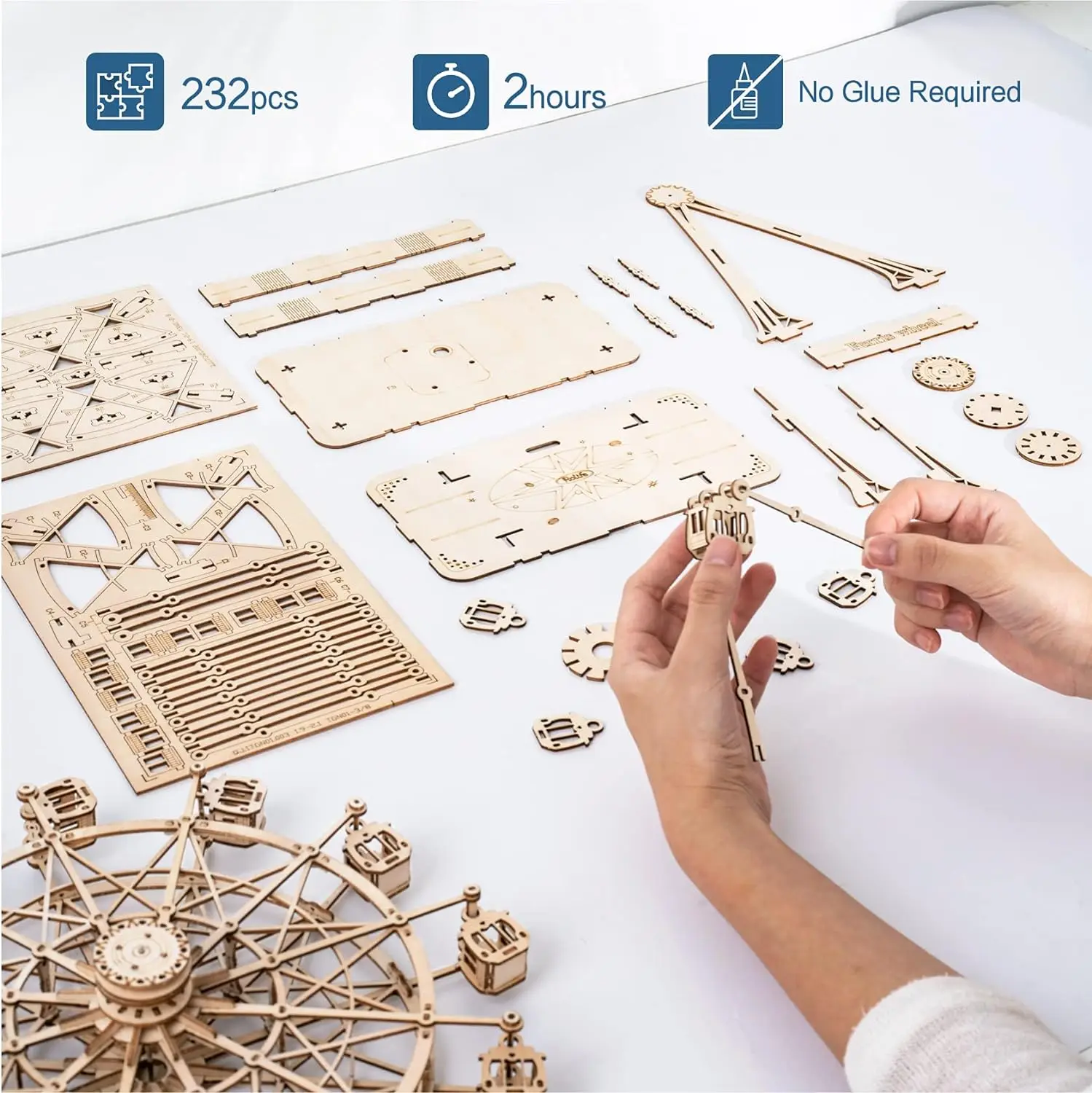 Robotime DIY obrotowe drewniane puzzle 3d pozytywka diabelski młyn na prezenty 4 Robotime DIY obrotowe drewniane puzzle 3d pozytywka diabelski młyn na prezenty - Image 4