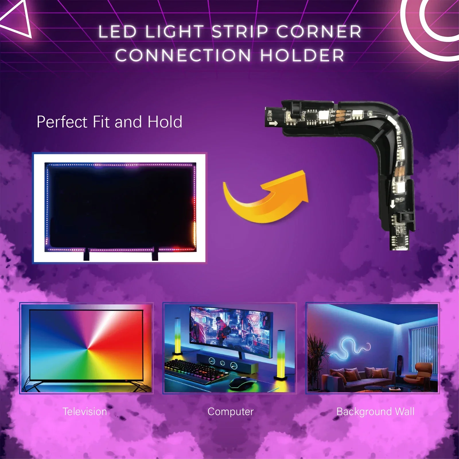 BOXPUT 4개입 L자형 LED 라이트 스트립 코너 연결 홀더, 무납땜 및 틈새 없는 SMD 5050 LED 스트립 호환