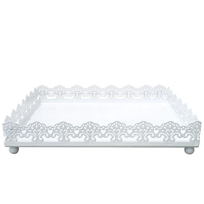 Square Type Cake Tray White Lace Wedding Food Cupcake Push Cake Donuts Display Plates Metal Decoration S M L