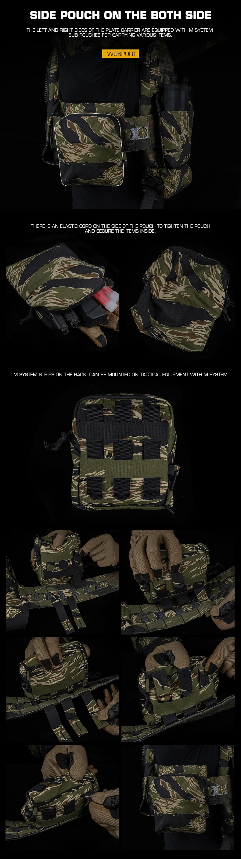Tactical V5 PC Plate Carrier Set Ferro Style Hunting Plate Carrier Tiger with Elastic Waistband Triple Mag Pouch Airsoft Gear