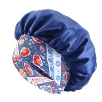 Women's Satin Solid Sleeping Hat Night Sleep Hair Care Bonnet Nightcap Silky Shower Caps Elastic Flower Print Band Unisex Cap 2