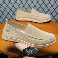 Men's Casual Fly Knit Hollow Breathable Shoes No Odor Mesh Surface Slip-On Dad Shoes Beijing Style Canvas Shoes Summer Basic