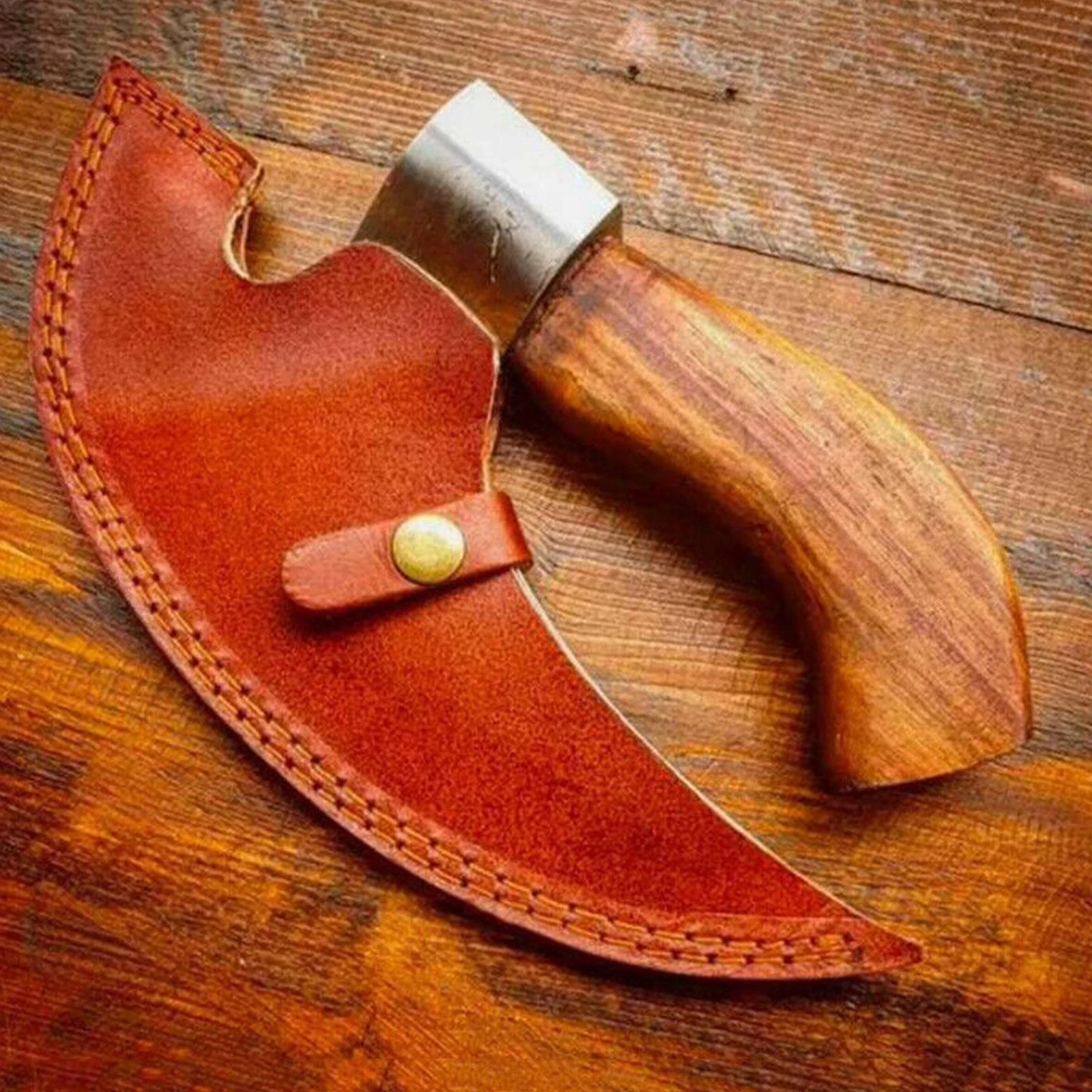 Handmade Pizza Cutting Axe Stainless Steel Viking Pizza Cutter Wooden Handle Multifunctional Pizza Axe Knife With Oblique Blade 4