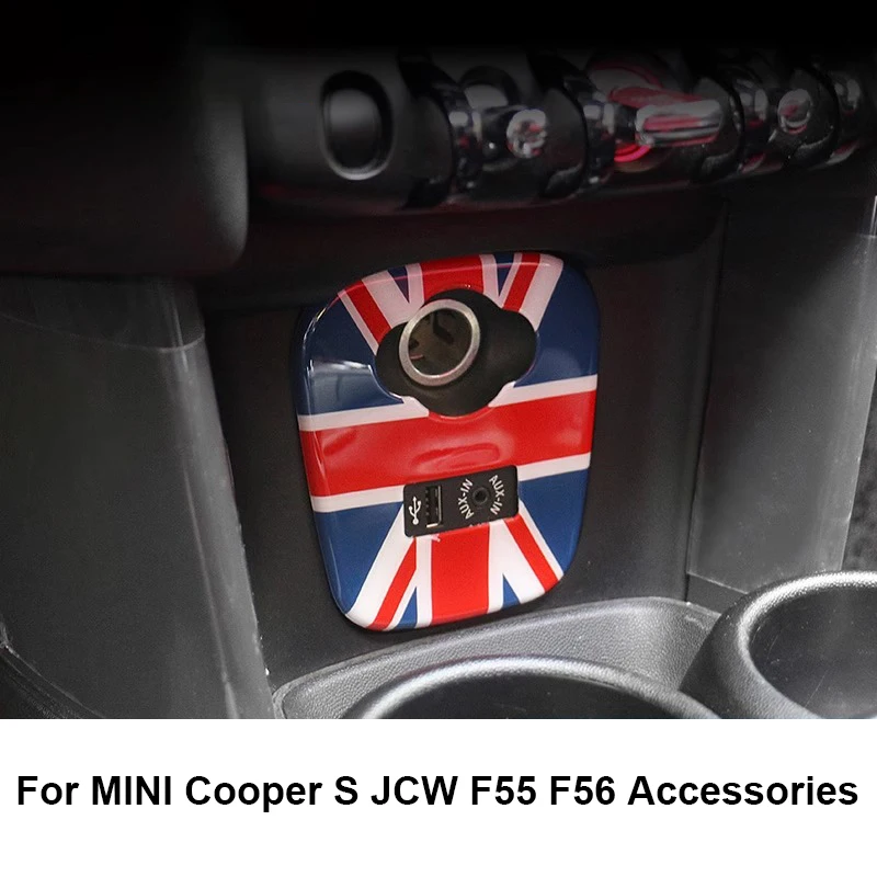 

Аксессуары для BMW MINI Cooper S JCW F55 F56 черный флаг Автомобильный интерьер прикуриватель USB AUX панель консоль наклейка