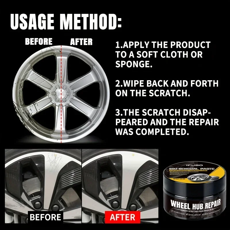 Car Wheel Rim Scratch Refurbishment Paste, Tire Rim Scratch Paint Repair Paste-Black And White Silver Aluminum Alloy