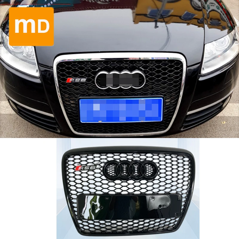 

Решетки радиатора глянцевые черные с Сотами для Audi A6 2005-2011 модифицированные RS6 комплект бамперов для кузова обновленные автомобильные аксессуары