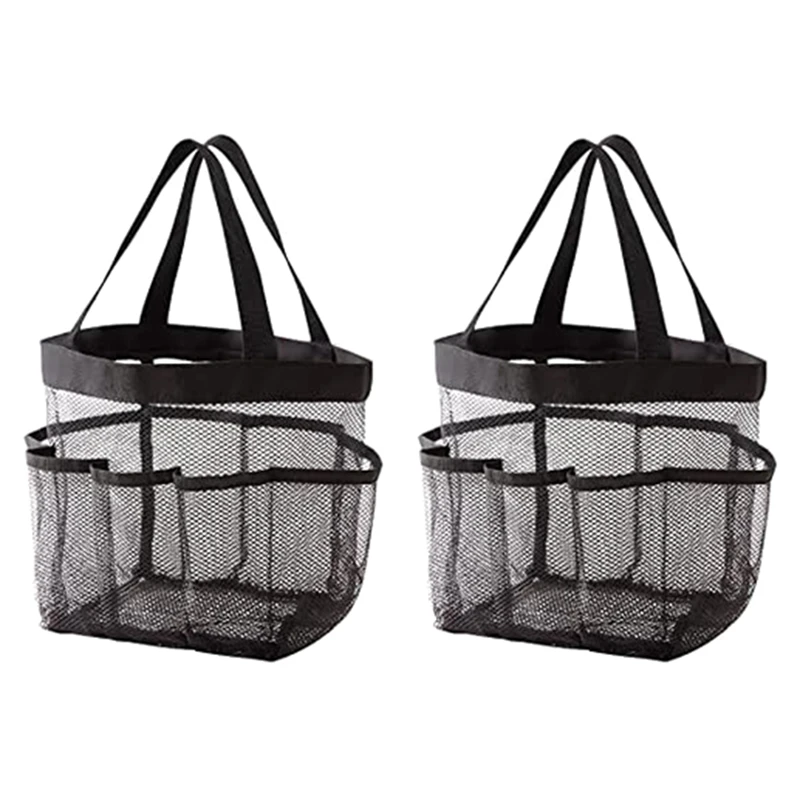 

2Pcs Mesh Shower Stand Portable Shower Handbag Suitable For University Dormitory, Bathroom, Gym And Travel, Black