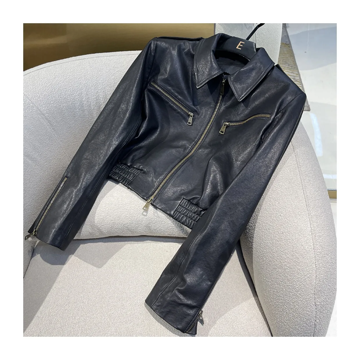 2023 Spring Autumn Chic Women's High Quality Genuine Leather Biker Jackets Elegant Sheepskin Short Coat B828