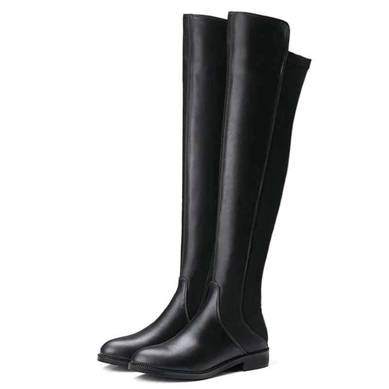 

2024 New Genuine Leather Women Knee High Boots Autumn Winter Stratch Boots Woman Fashion Shoes Female Large Size 34-42