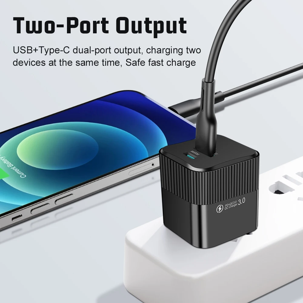 25W USB PD Fast Charger 2 Ports Quick Charging QC3.0 Phone Charge Adapter For iPhone Xiaomi Samsung KR Plug Wall Chargers