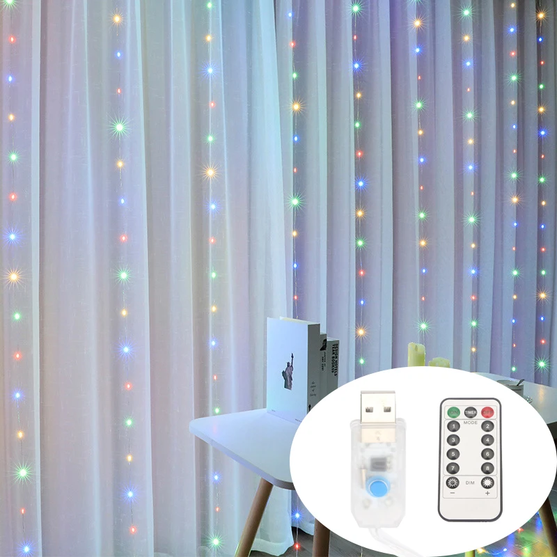 thumbnail image 1 of Guirnalda de luces LED con USB y batería, lámpara de cortina con control remoto, cadena de luces para decoración del hogar de Navidad y Año Nuevo, 1 of 5