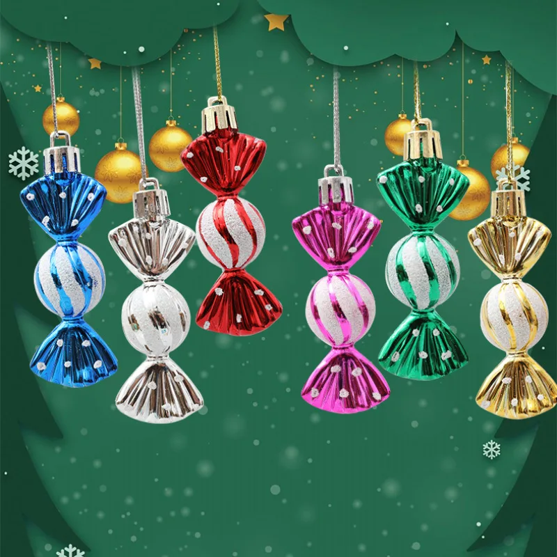 6PCS/Box DIY Christmas Tree Decoration Pendant Christmas Decorations Electroplating Candy Xmas Ball Window Door Hanging Ball Happy New Year