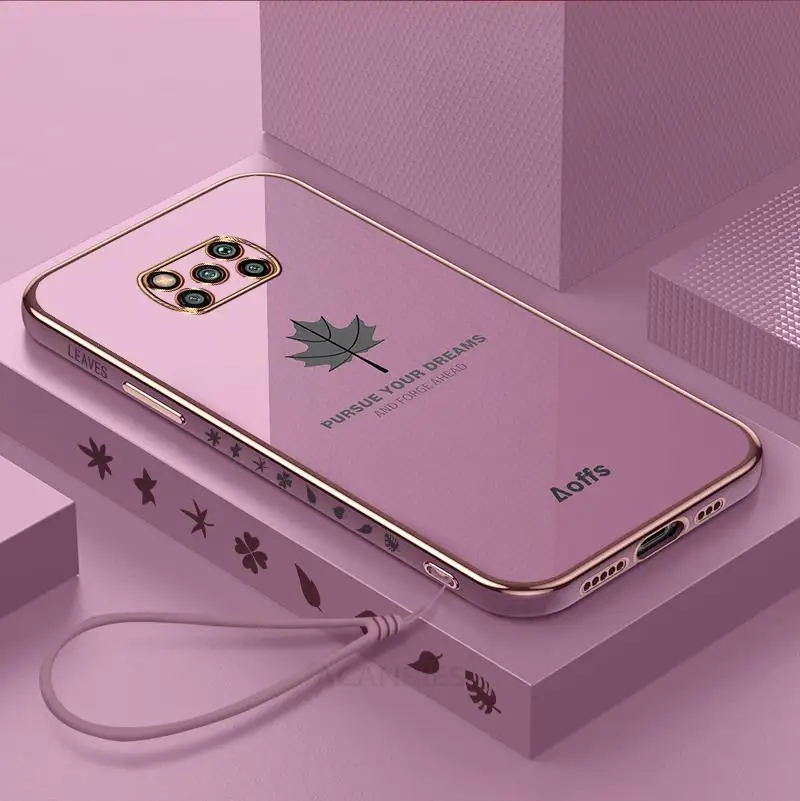 thumbnail image 1 of Pocox3 Luxury Maple Leaf Lanyard Case On For Xiaomi Mi Poco X3 Pro Nfc X3pro Plating Silicone Cover Poko X 3 Pocox3pro X3nfc, 1 of 5