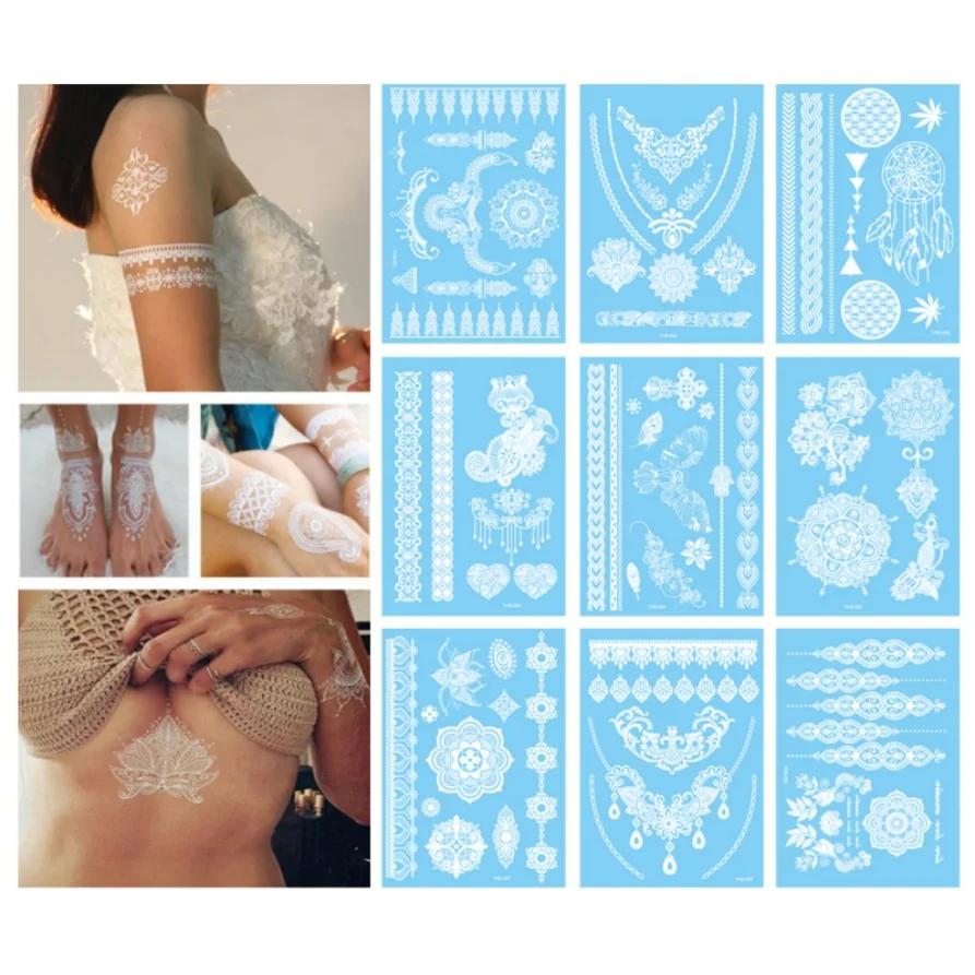 1Pcs Disposable Tattoo Stickers Art Fake Tattoo for Women White Lace Temporary Tattoos Transfer Stickers Waterproof Eco-friendly