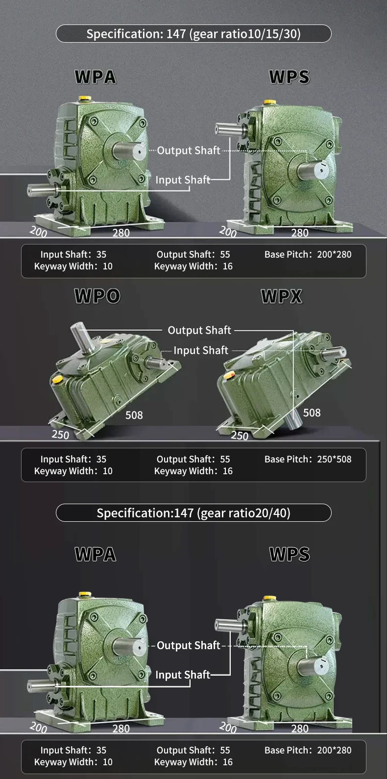 WPA WPS WPO WPX40 50 60 70 80 100 Getriebe, Eisengehäuse, Schneckengetriebe, Untersetzungsgetriebe, kleiner Motor, Getriebe, Untersetzungsbox – Detail 11