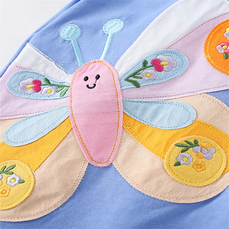 Jumping Meters 2-7T Girls T Shirts 2024 Summer Children's Clothing Short Sleeve Kids Tees Tops Baby Butterfly Applique Shirts