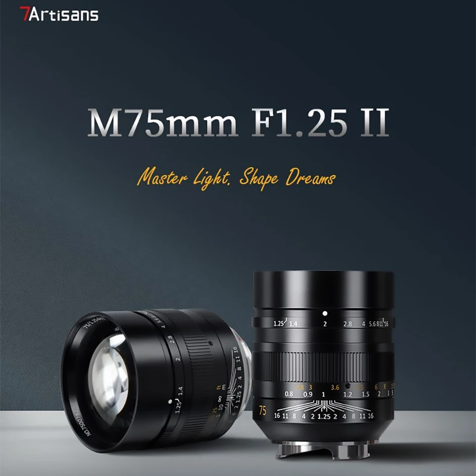 7artisans 풀 프레임 75mm F1.25 II 수동 초점 대형 조리개 망원 고정 초점 렌즈 Leica M2 M5와 호환 가능
