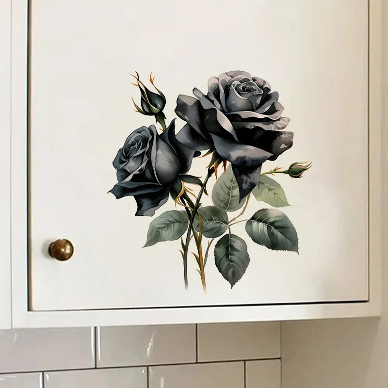 Black Rose Sticker Water-proof & UV-resistant Wall Decal Used For Wall Bathroom Cabinet Door Toilet Car Laptop QT13