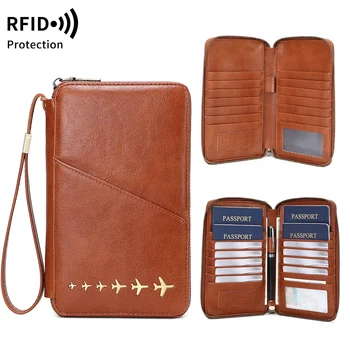 Nuovo portafoglio porta passaporto per famiglia con blocco RFID, borsa per documenti da viaggio, donna, uomo, portafoglio per passaporto multifunzionale in pelle PU