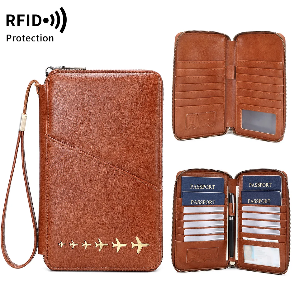 Nieuwe Family Holder RFID-blokkerende reisdocumententas voor dames en heren, multifunctionele paspoortportemonnee van PU-leer._voghion.com