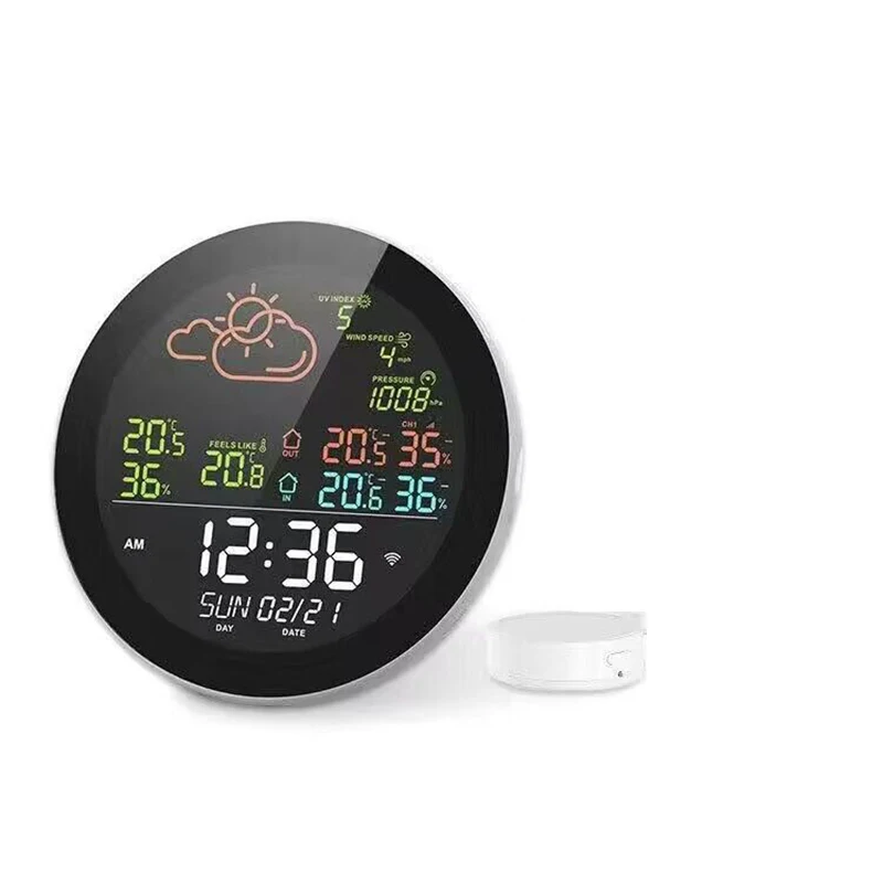 

Weather Clock Temp Humidity Gauge For Wifi Smart Weather Station With Clock Temperature Humidity Meter Large Color Screen