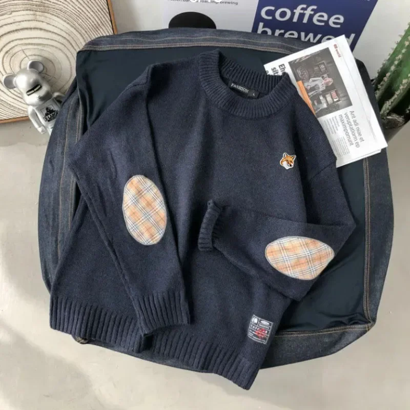 

Luxury brand fox embroidery men's pullover new sweater men's Korean version student loose and thick knit jacket autumn