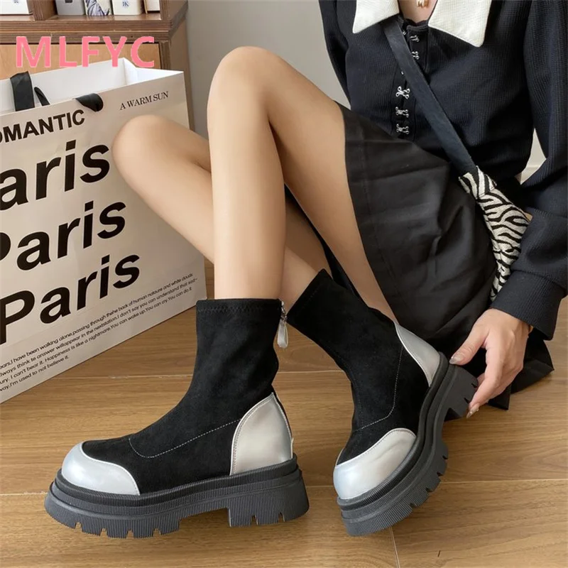 Vintage Thick Heel High Heel Short Boots 2023 Autumn/Winter New Thick Sole Elevated Elastic Boots Versatile Casual Boots