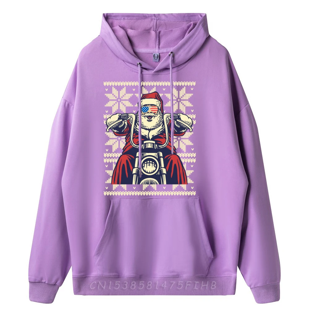 Street SANTA ON MOTORCYCLE Funny Ugly Print long Sleeve Autumn Hoodies Latest Round Neck Hoodies Mens Hoodies  SANTA ON MOTORCYCLE Funny Ugly Christmas Men Women qianzi
