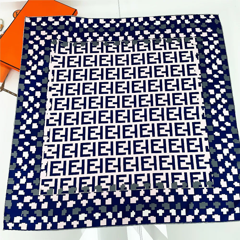 

90cm Foulard Twill Silk Square Scarf Letters Printed Women Shawl Brand Hijab Scarf Bandana Handmade Curled Head Scarves For Lady