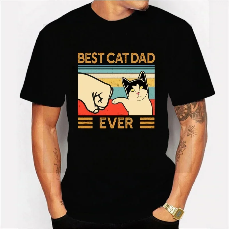 

Fun best Cat and Dad Men's T-shirt short sleeve shirt, casual, summer, Father's Day gift casual clothing comfortable and breatha