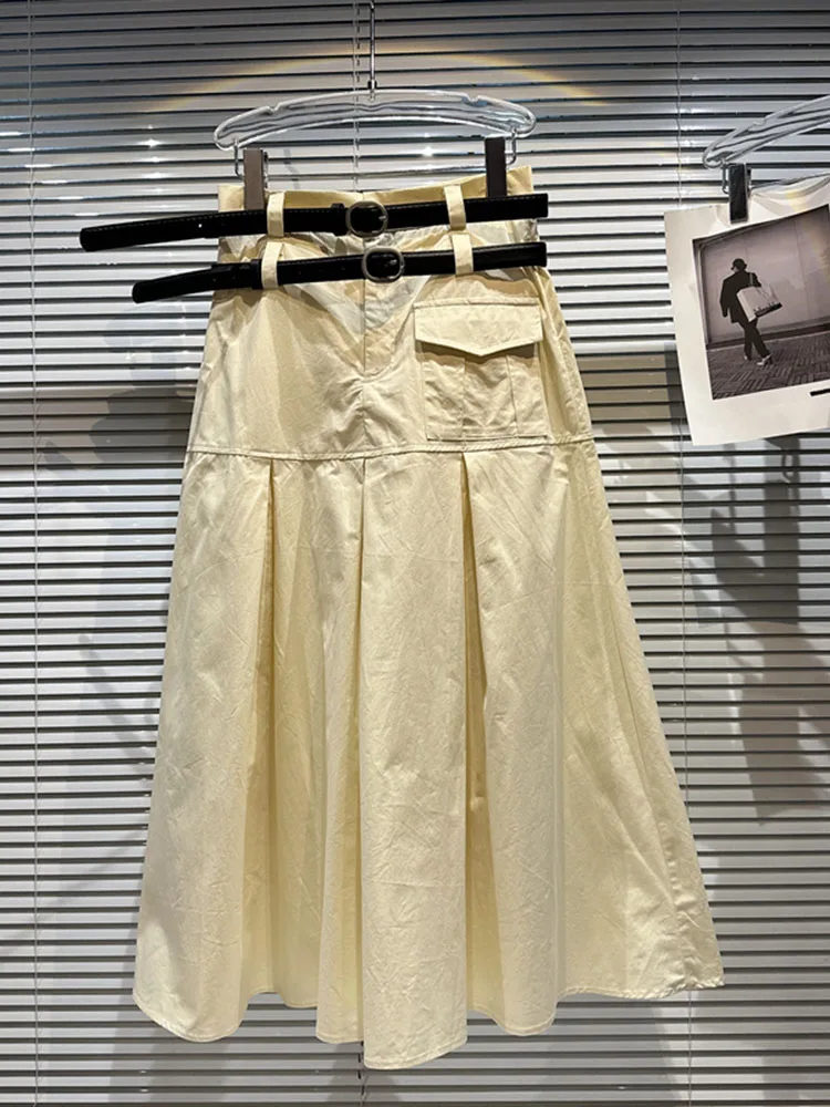 

HIGH QUALITY New Fashion Runway 2023 Designer Skirt Women's Double Belt Decorative Pleated Skirt