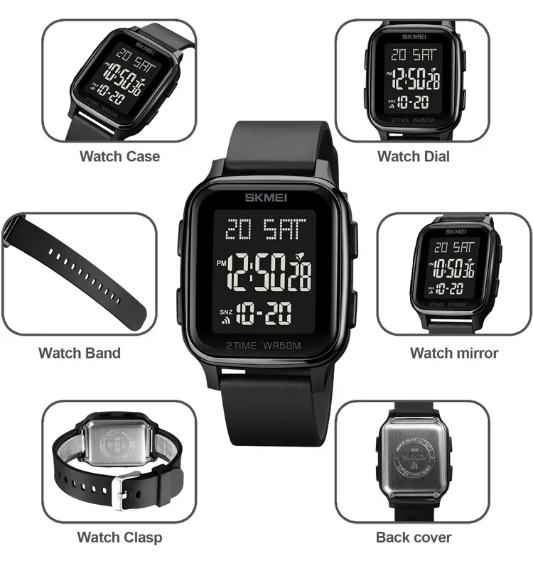 SKMEI 1858 Mens 5Bar Waterproof Calendar Countdown Electronic Wristwatches Clock reloj hombre Fashion LED Light Digital Watch 5