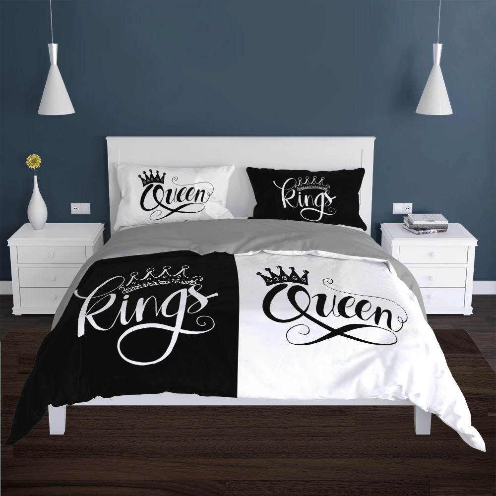 Funda moderna para parejas, juego de cama de matrimonio, 220x240, 260x240, corona, color blanco y negro, 2 sp| | AliExpress