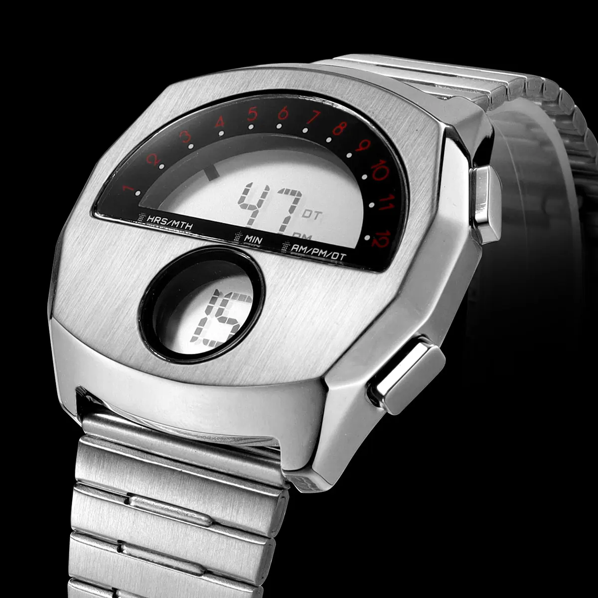 Digital Watch for Men Stainless Steel Band Dual Display Electronic Wristwatch with Alarm Waterproof Sports Watch Daily Casual - 2