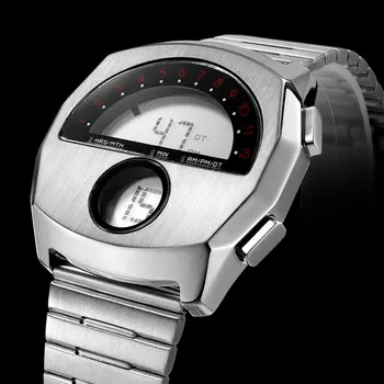 Orologio Digitale Unico da Uomo in Acciaio Inossidabile con Calendario e Retroilluminazione LED, Stile Streetwear Cool