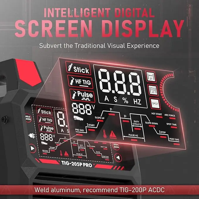 TIG Welder With Pulse 205Amp Large LED Display STICK/DC TIG/PULSE TIG 3 In 1 110&220V Dual Voltage Welding Machine TIG-205P
