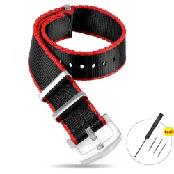 Enhanced High-Density Nylon Watch Strap - Premium Soft and Durable Nylon Bracelet - 22mm (Black Red)
