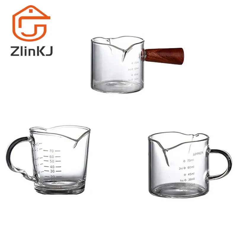 1pc 70/75ml Espresso Shot Glass Double Spout Glass Measuring Cup Heat-Resistant Handle Clear Scale Wine Milk Coffee Measure Jug