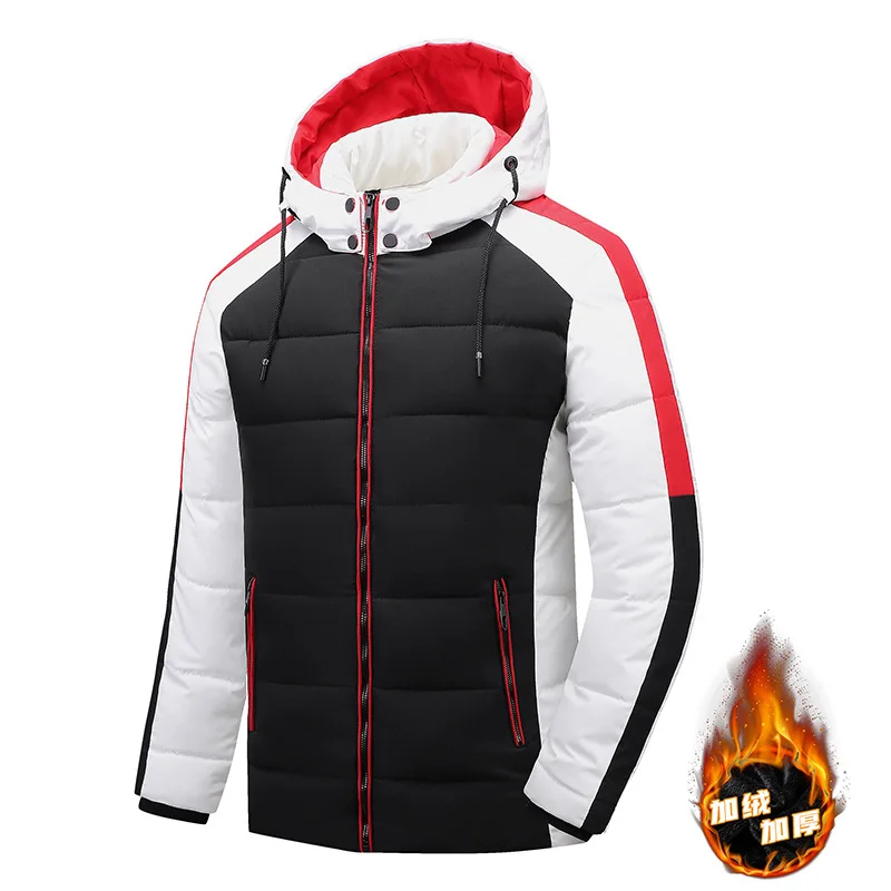 

men's European size plus fleece thickened stitching color cotton coat hood can be unloaded large size cotton coat