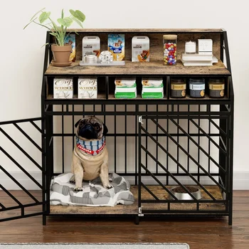 43.3 Inch Large Dog Cage Furniture Heavy Duty Decorative Pet House with Three Drawers Storage for Large and Medium Dogs, Brown 2