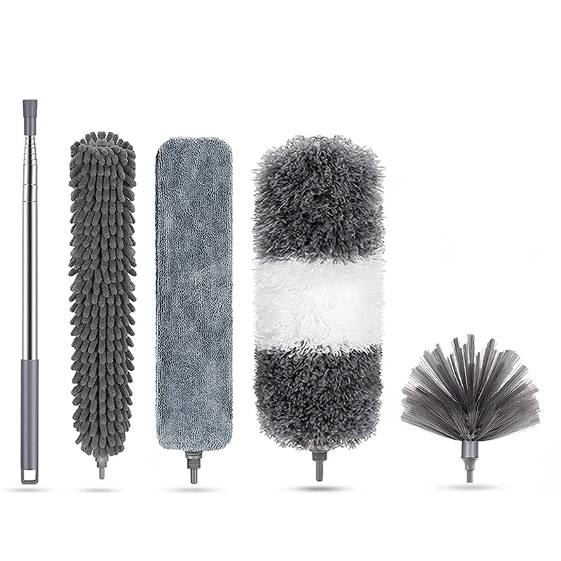 Microfiber Feather Duster 5 Pieces With Extension Rod Reusable Flexible And Washable Duster