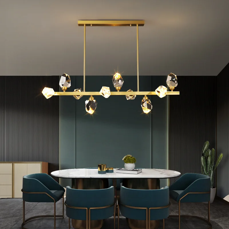

Light luxury all copper restaurant LED lamps crystal chandeliers modern minimalist Nordic creative personality bar lighting