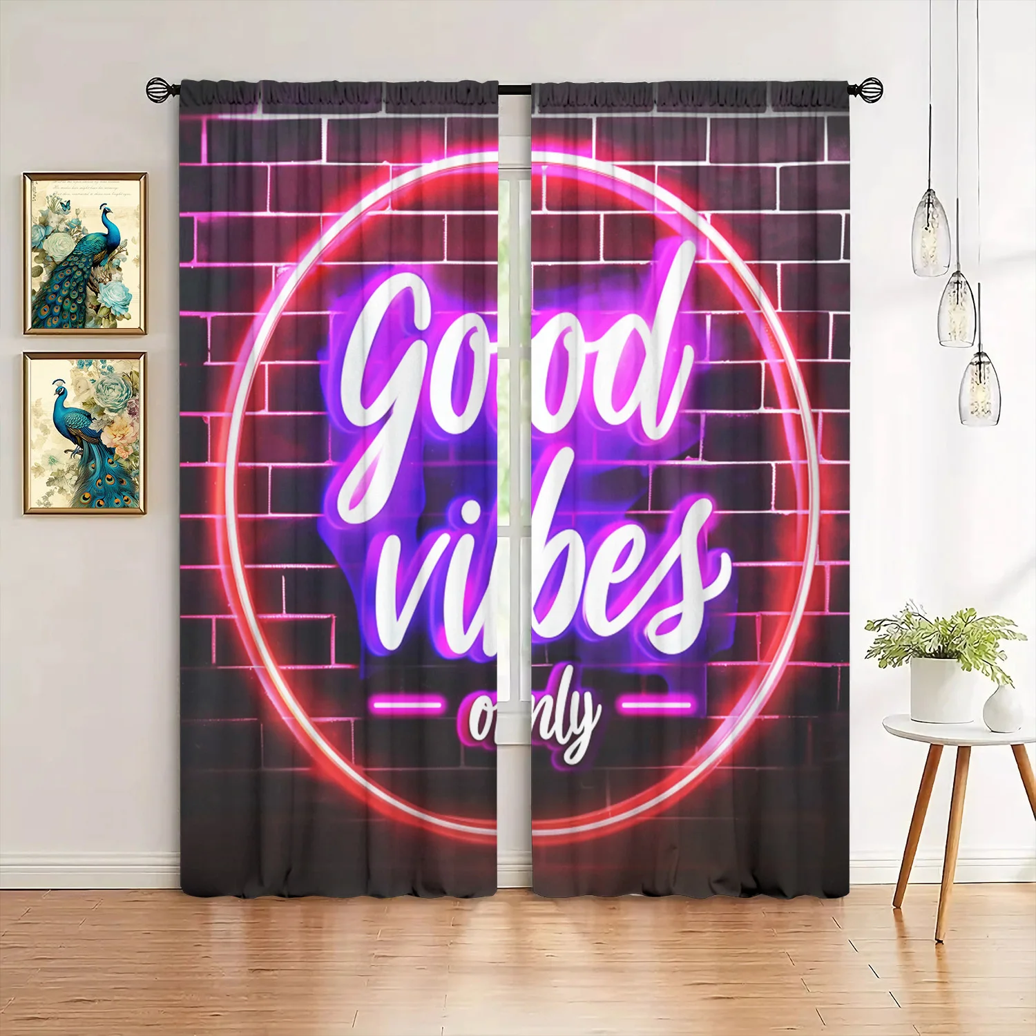 2pcs Good Vibes Only Printed Curtain for Home Decor - Rod Pocket Window Treatment for Bedroom, Office, Kitchen and Living Room 5