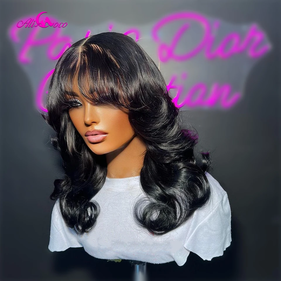 

Bob Wig Human Hair with Bangs Real Glueless Body Wave 4x1 Transparent Lace Wigs Upgrade Breathable Natural Color for Women
