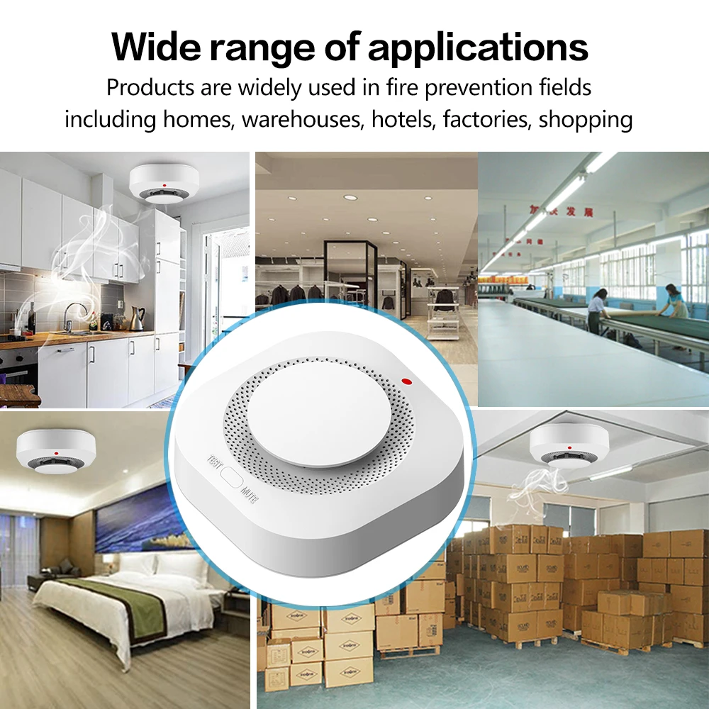 Tuya Zigbee WiFi Smoke Detector Sensor, Home Security Alarm, Proteção Contra Incêndio, Vida Inteligente, 80DB